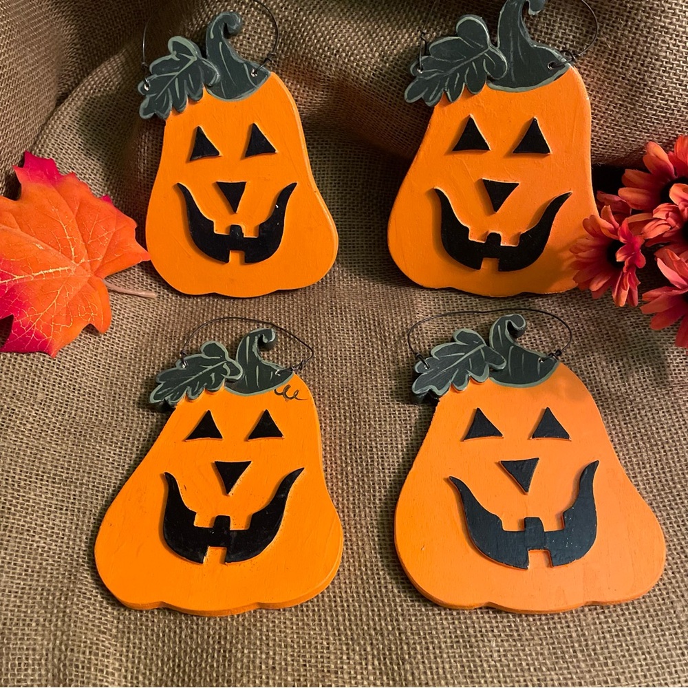 🎃Happy Jack-o-Lanterns”, Set of 4 Wood/Metal for Wall/Wreath D…